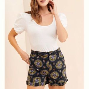 Anthropologie Black and Yellow Patterned Women Shorts